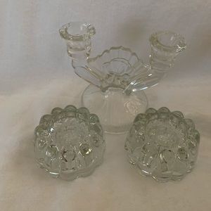 Three piece glass candle holder